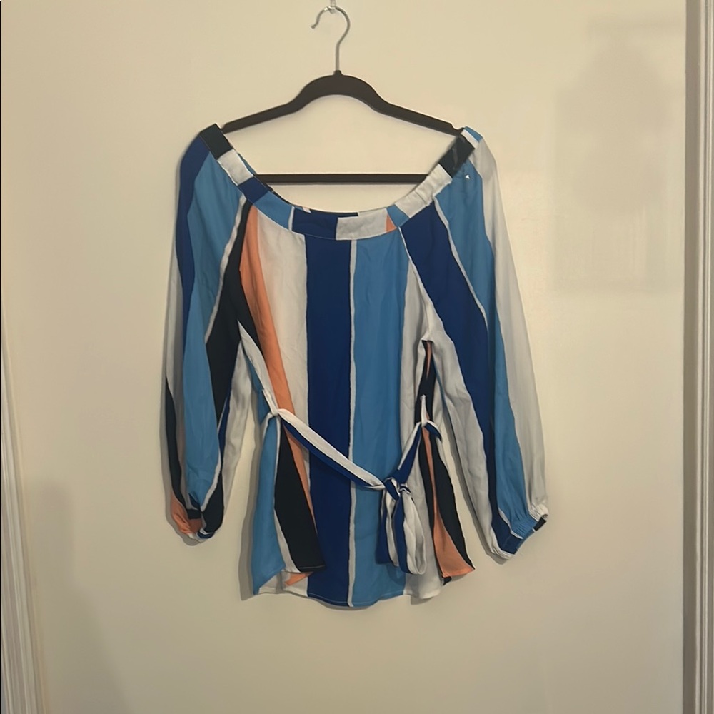 Entro Blue and Orange Striped Blouse